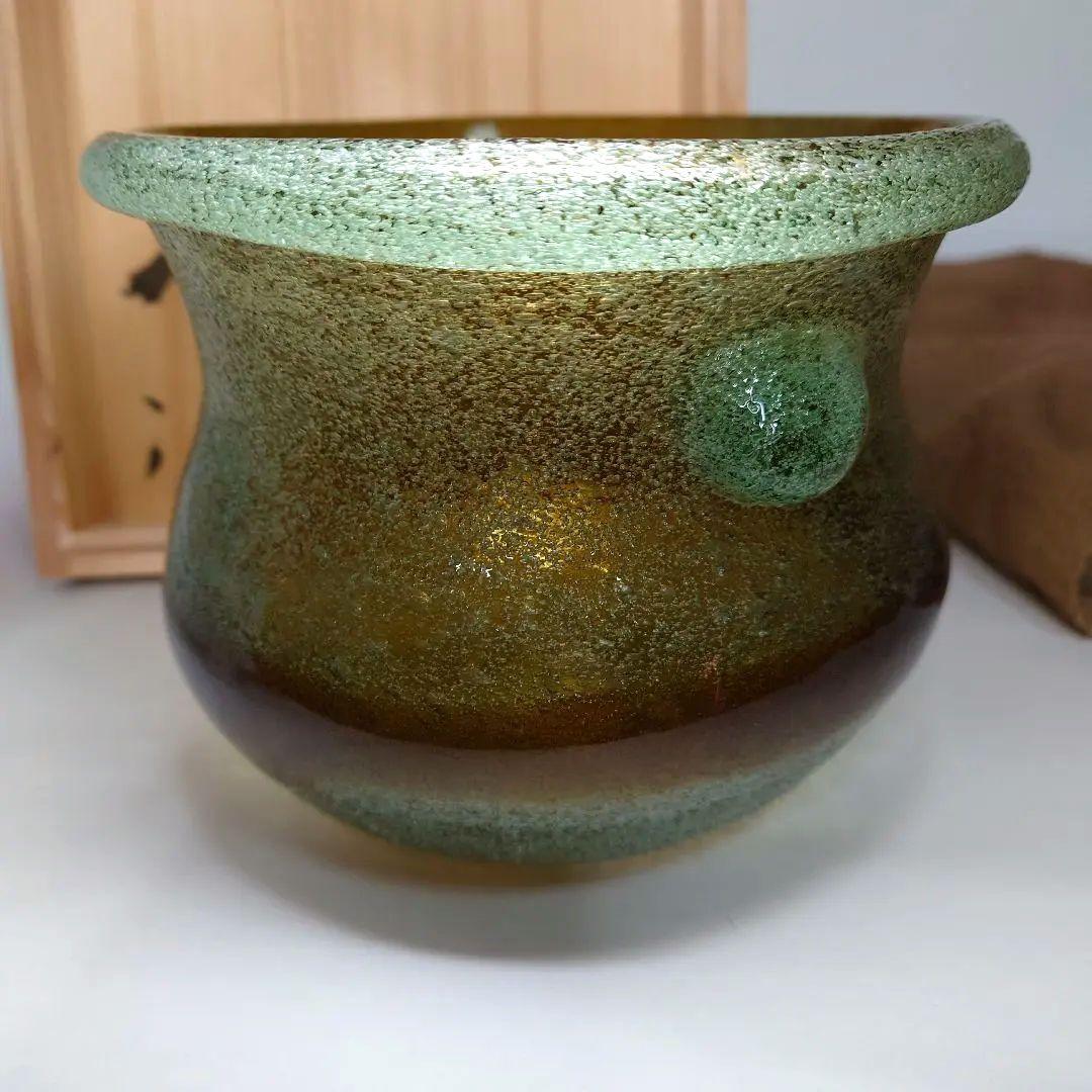 稲嶺盛吉　琉球泡ガラス　建水　花器　共箱