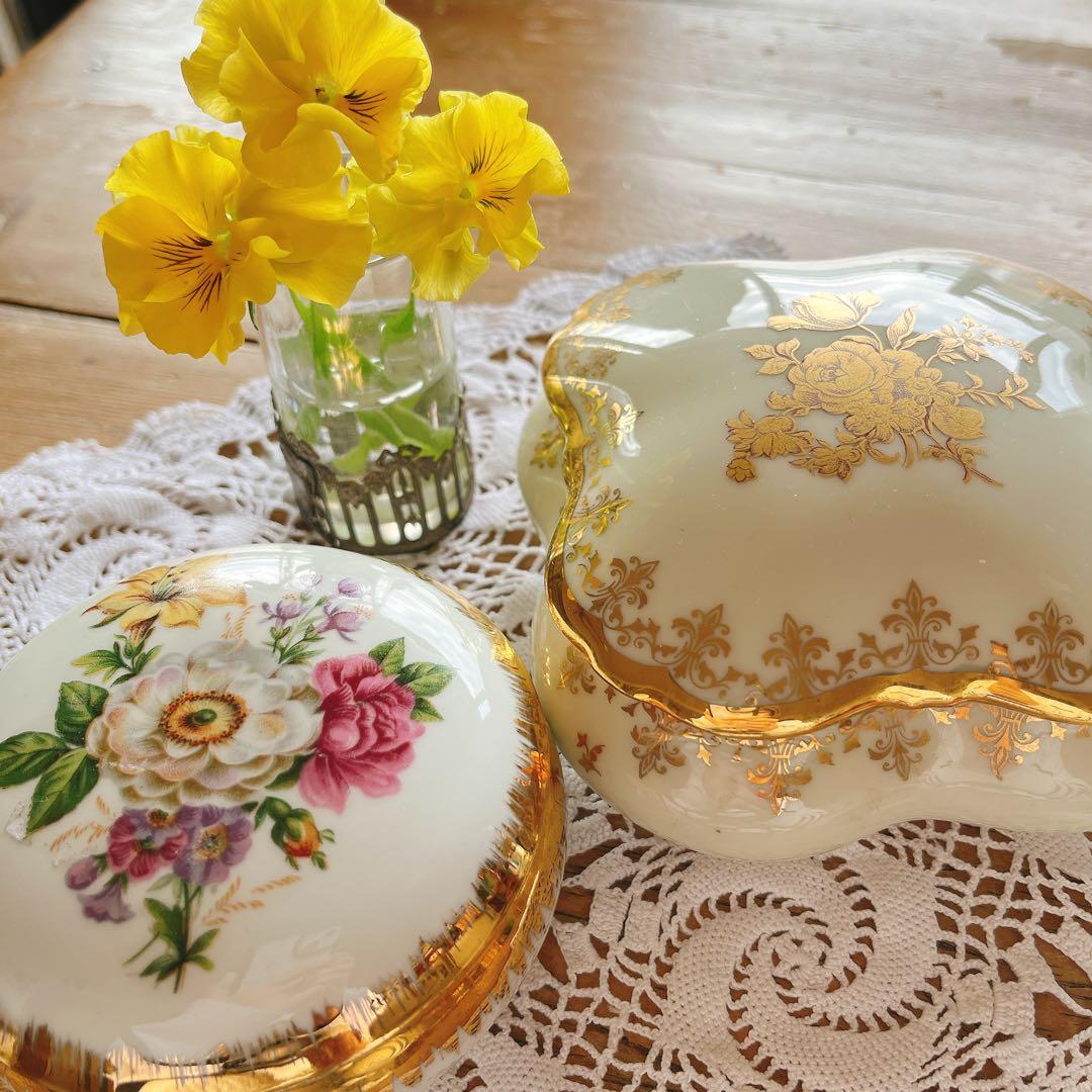 リモージュLIMOGES 金彩花柄のボンボニエール