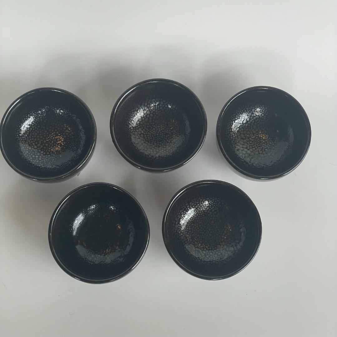 中国博山 油滴天目 雨滴 山東 酒盃 杯 ぐい呑 湯のみ 湯呑 茶道具 ５客揃