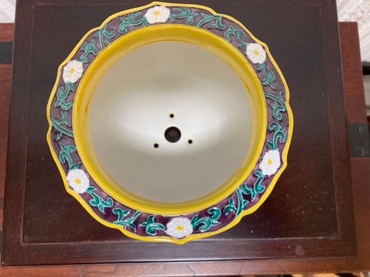 絵付き　盆栽鉢　平安昭阿弥　共箱