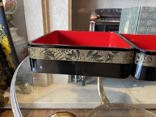 漆器 重箱 3段 花模様