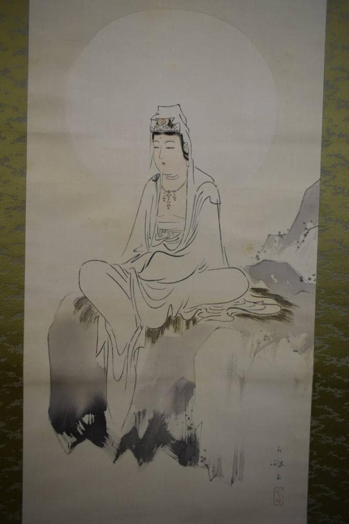 真作/山川永雅/岩上聖観音/桐共箱付/布袋屋掛軸HG-737