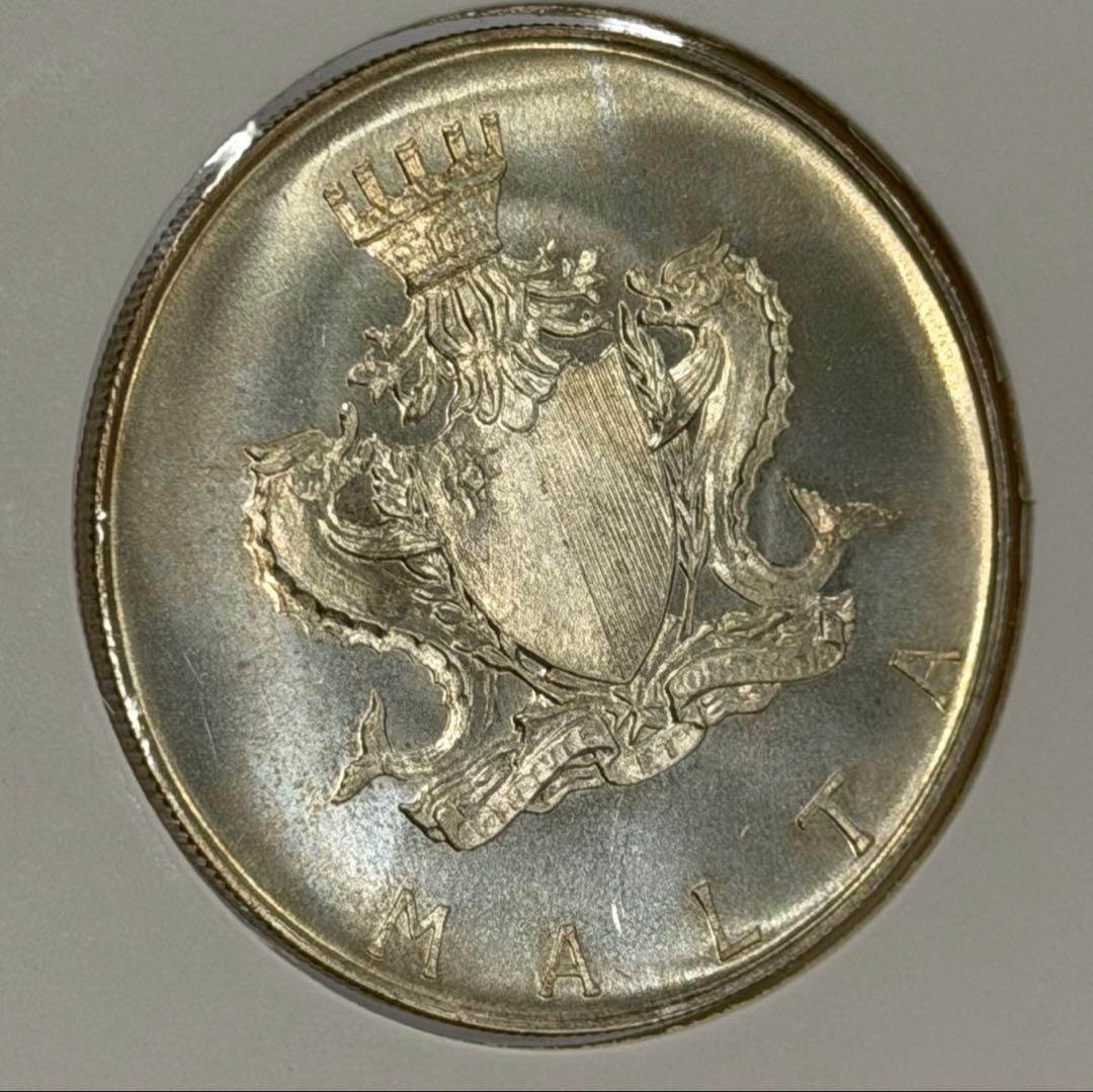 稀少❗️1972年マルタマンウェル・ディメック1リラ記念銀貨トーン❗️未流通