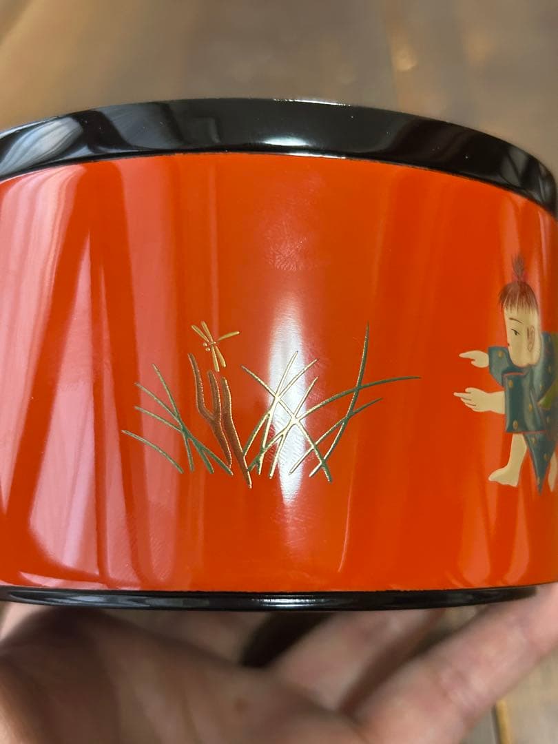 輪島塗　輪島漆器　摂田照彦　キャンディーボックス　童蒔絵　高級漆器　希少　レア