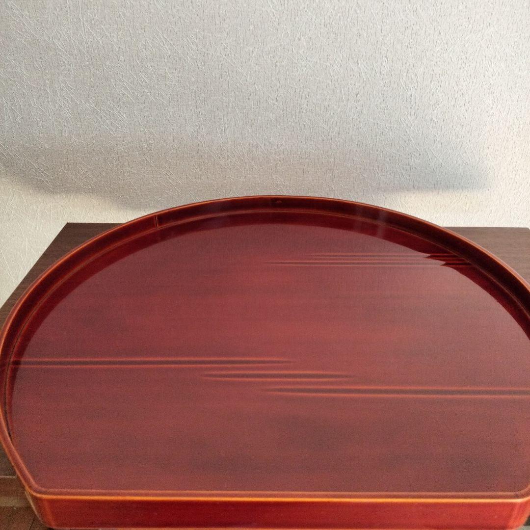 美品 【飛騨春慶塗 半月盆】膳 トレイ 天然木 漆塗 懐石 茶道具　5枚セット