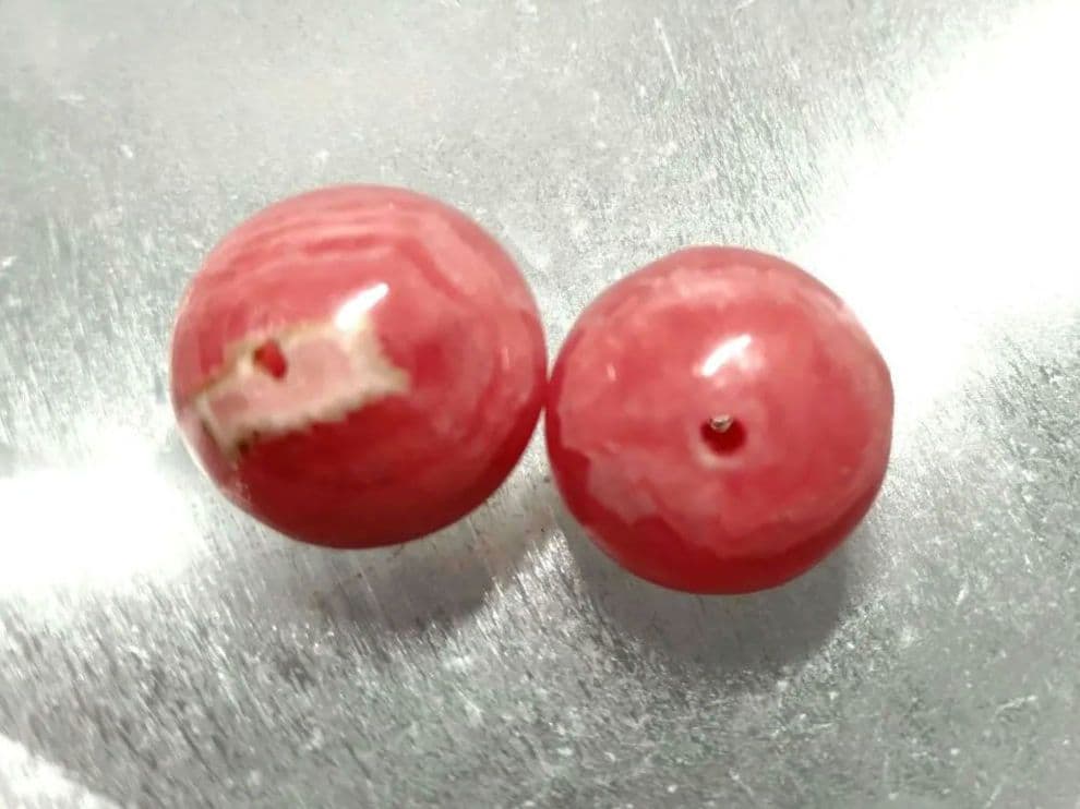 ✴️美品✴️天然インカローズ　ロードクロサイト　丸玉　ビーズ15㎜　２個セット