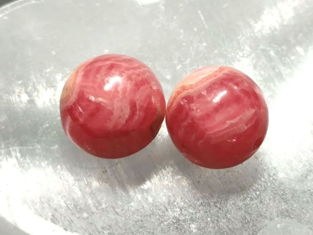 ✴️美品✴️天然インカローズ　ロードクロサイト　丸玉　ビーズ15㎜　２個セット