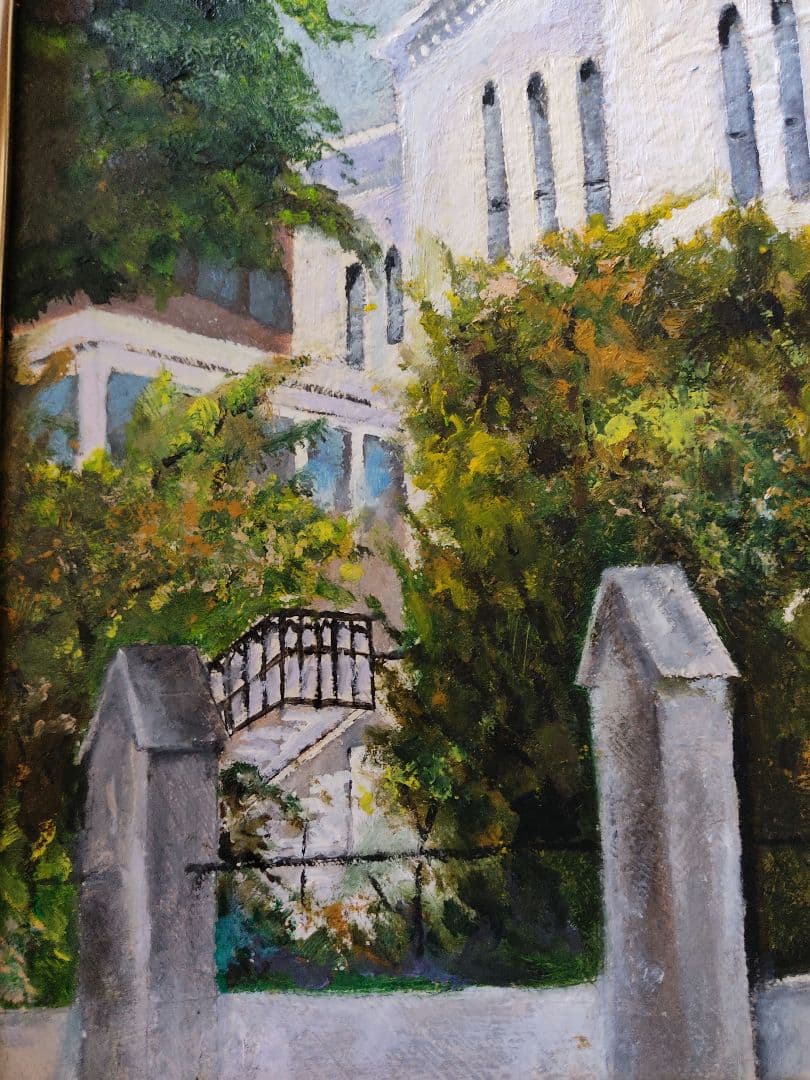 額縁入り　オリジナル肉筆油絵　F6号　　“横浜・海岸教会”　　古キャン使用