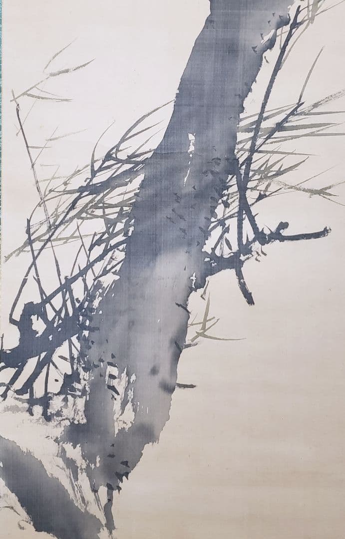 【月下柳に木菟図】福井江亭 2584 ミミズク 梟　掛け軸　肉筆