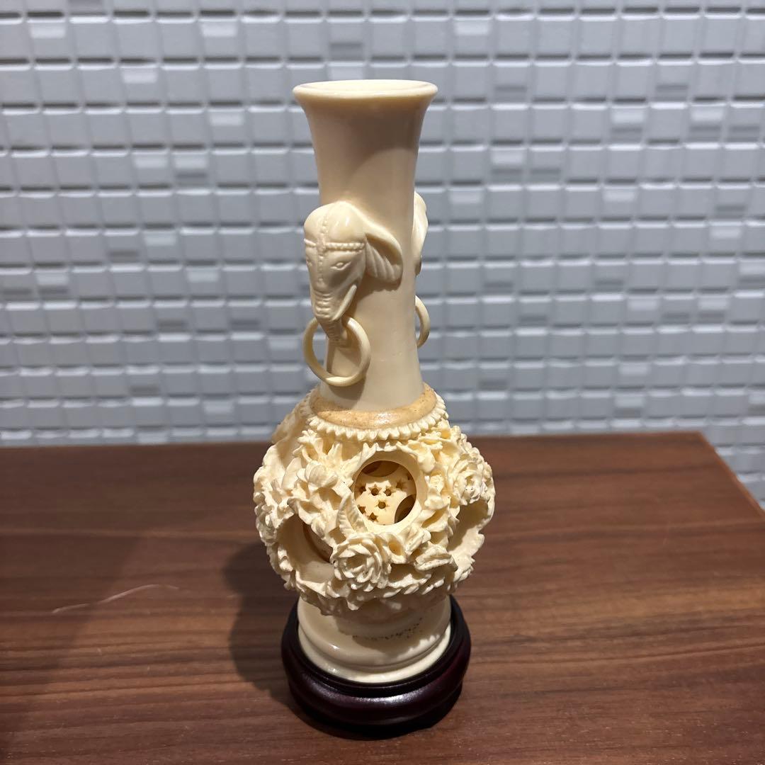 中国美術 象牙調 多層球 花瓶 彫刻 工芸品 置物