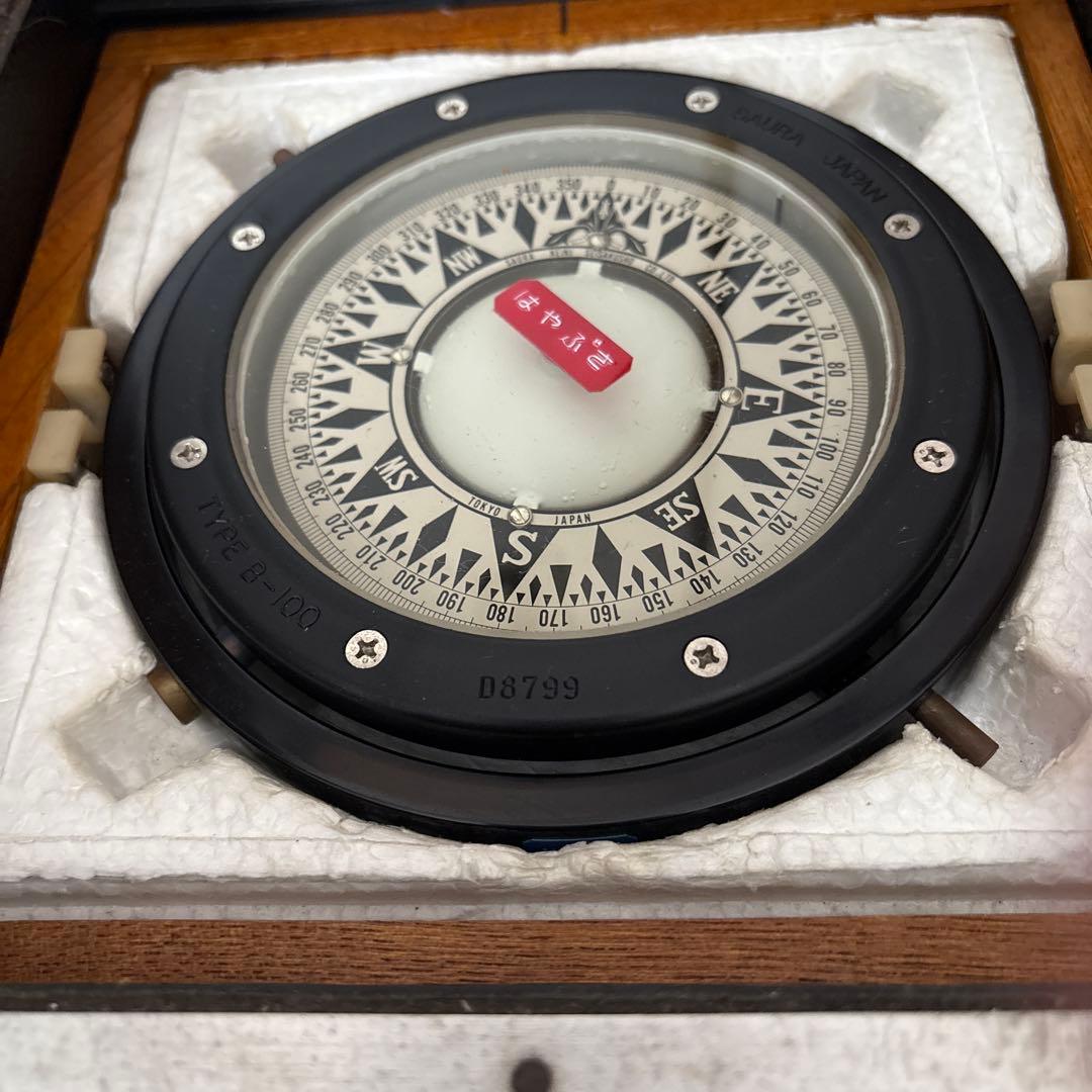 アンティーク　船舶用羅針盤　佐浦計器製作所　コンパス 木製ケース付きB-100