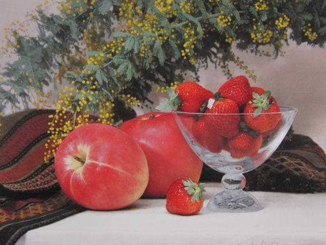 藤原秀一、アカシアと林檎と苺、希少な画集より、新品高級額・額装付