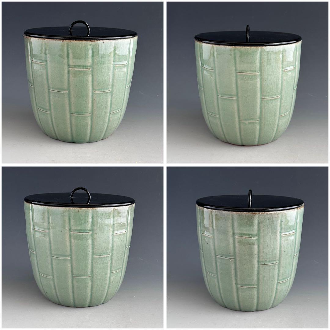 茶道具　青磁　竹彫　廣州窯　共箱　堀内宗完宗匠書付　表千家　茶会　陶芸　韓国