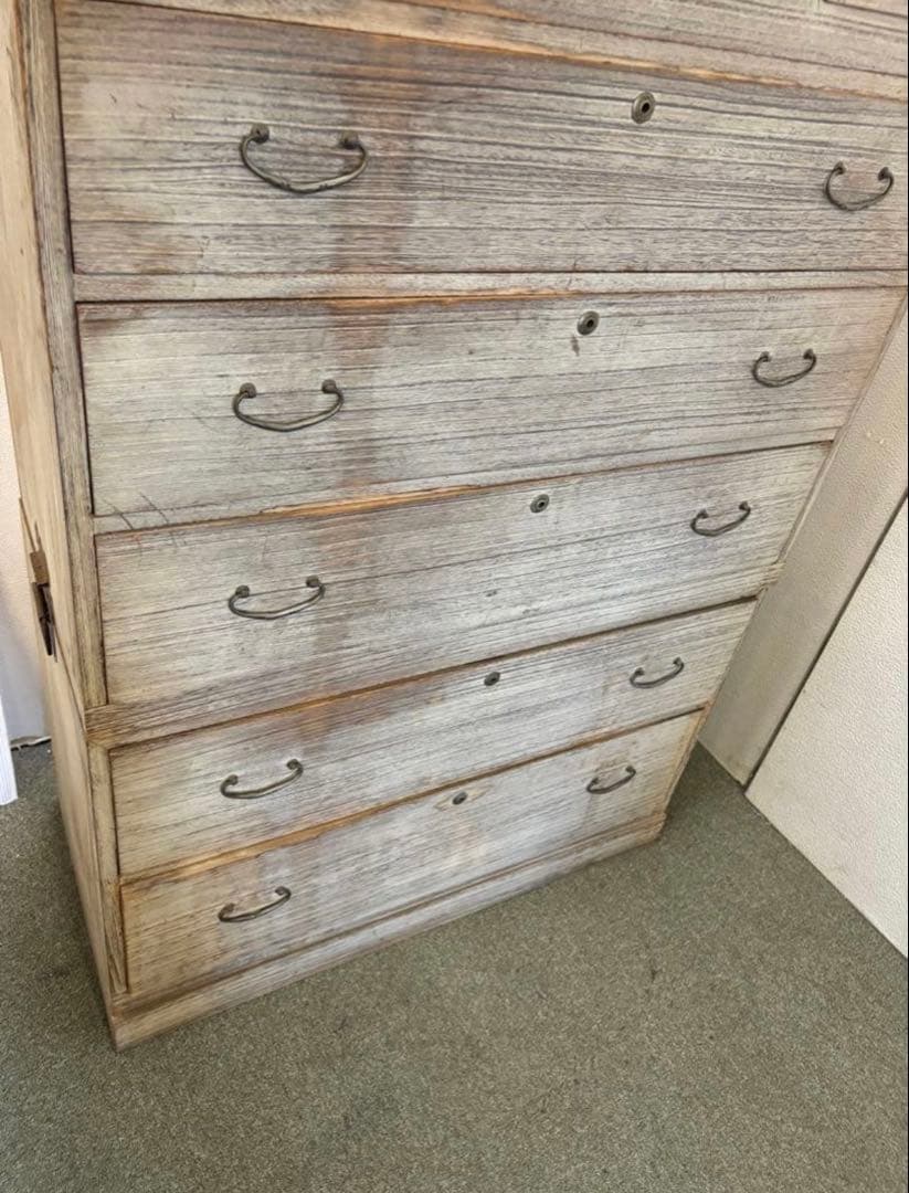 昭和レトロヴィンテージ家具　当時物　古道具　3つ重ね　総桐タンス　焼桐箪笥