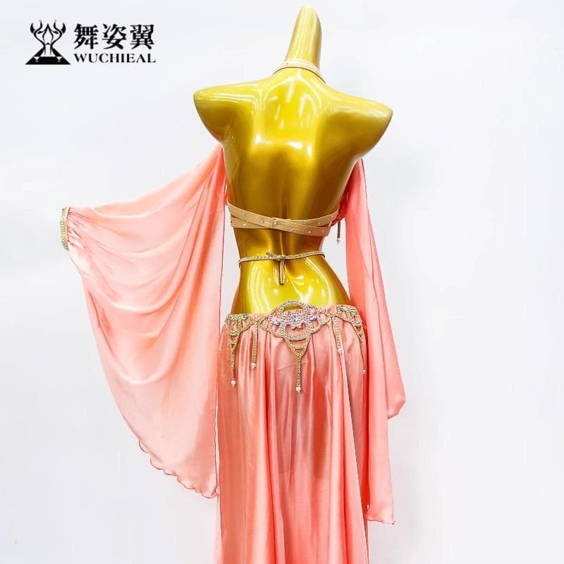 ベリーダンス衣装 ラインストーン文胸ロングスカート 舞台用シャンパンベージュ