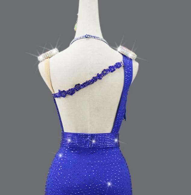 社交ダンス衣装 ラテンワンピースドレス 背中きれい オールストーンオーダーメイド