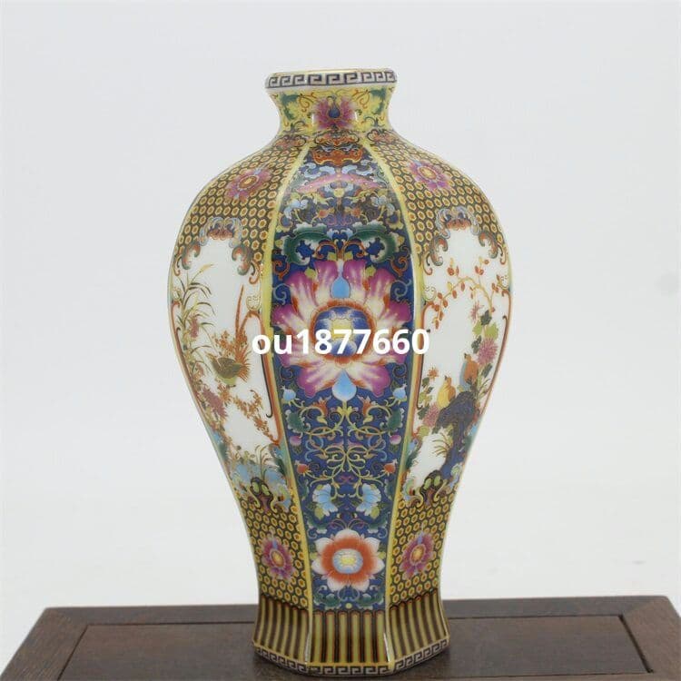 琺瑯彩花鳥八方梅瓶 景徳鎮 陶磁器 装飾品 現代工芸品 美術品 置物