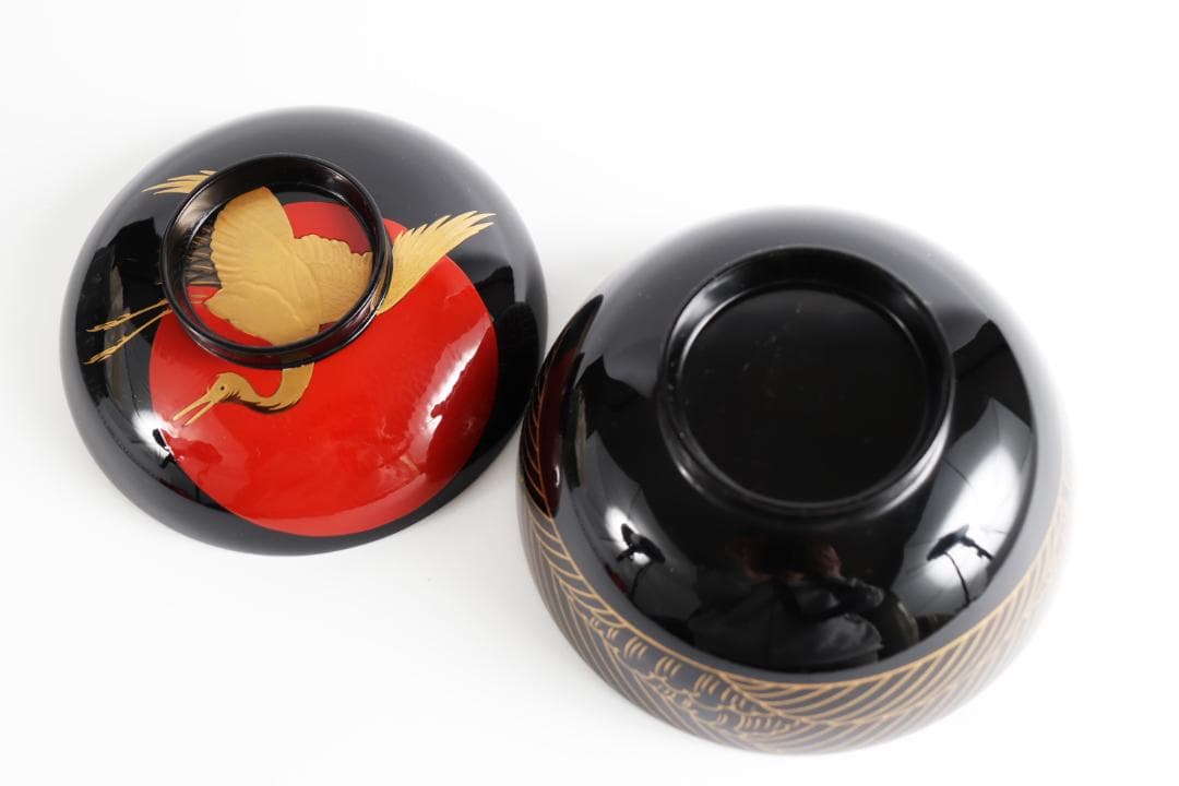 輪島塗 西久保田漆器 鶴金蒔絵 椀 お椀 吸物 雑煮 ①