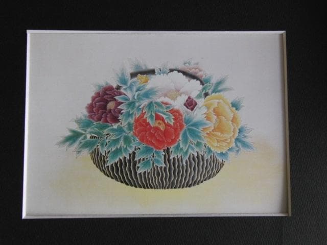 三井淳生、【黒い花器の牡丹】、希少な額装用画集より、新品額装付、状態良好