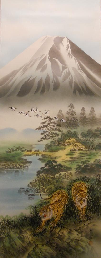 掛け軸 森契雪 『 虎山水 』 絹本 希少 軸装 茶道具 掛軸 美品 です。