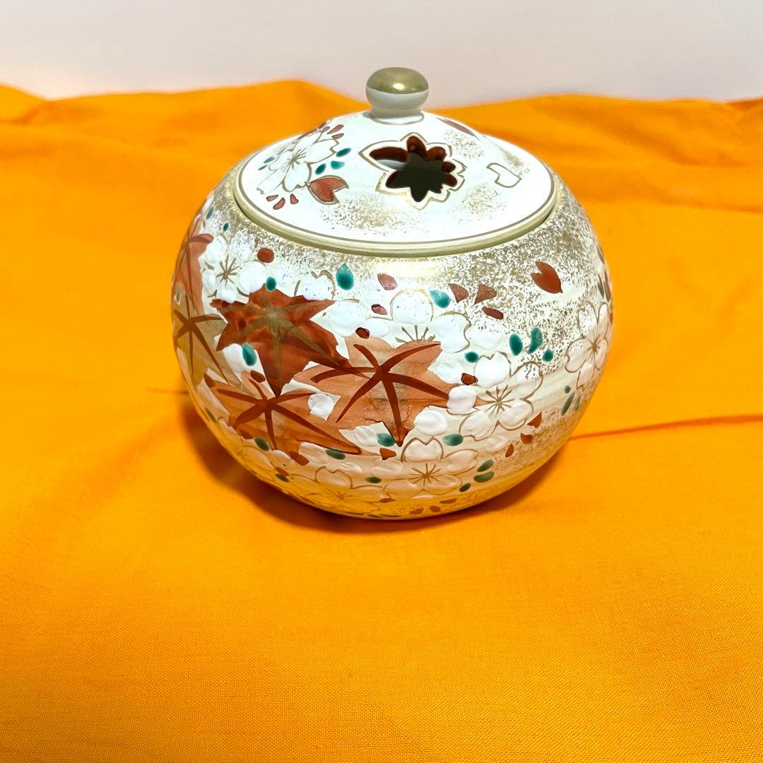 【美品】京 清水焼 斎藤雲楽作 雲錦 飾り壺&香炉セット 花瓶 京都 伝統工芸品