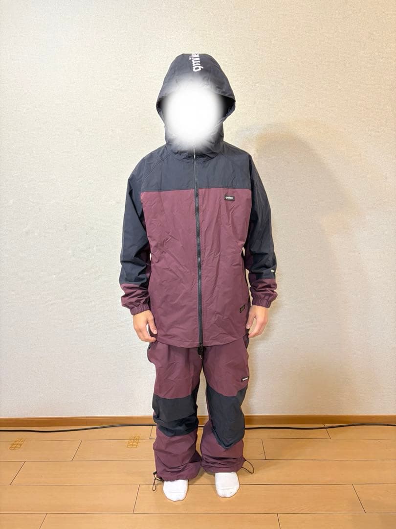 qmile スノーボードウェアセット 黒とワインレッド