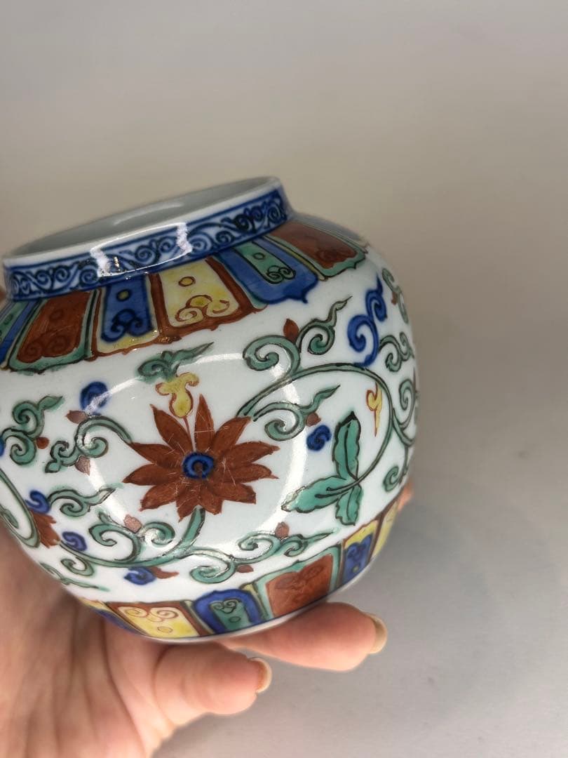 大明嘉靖年製 底款　彩絵　小壺　中国古美術