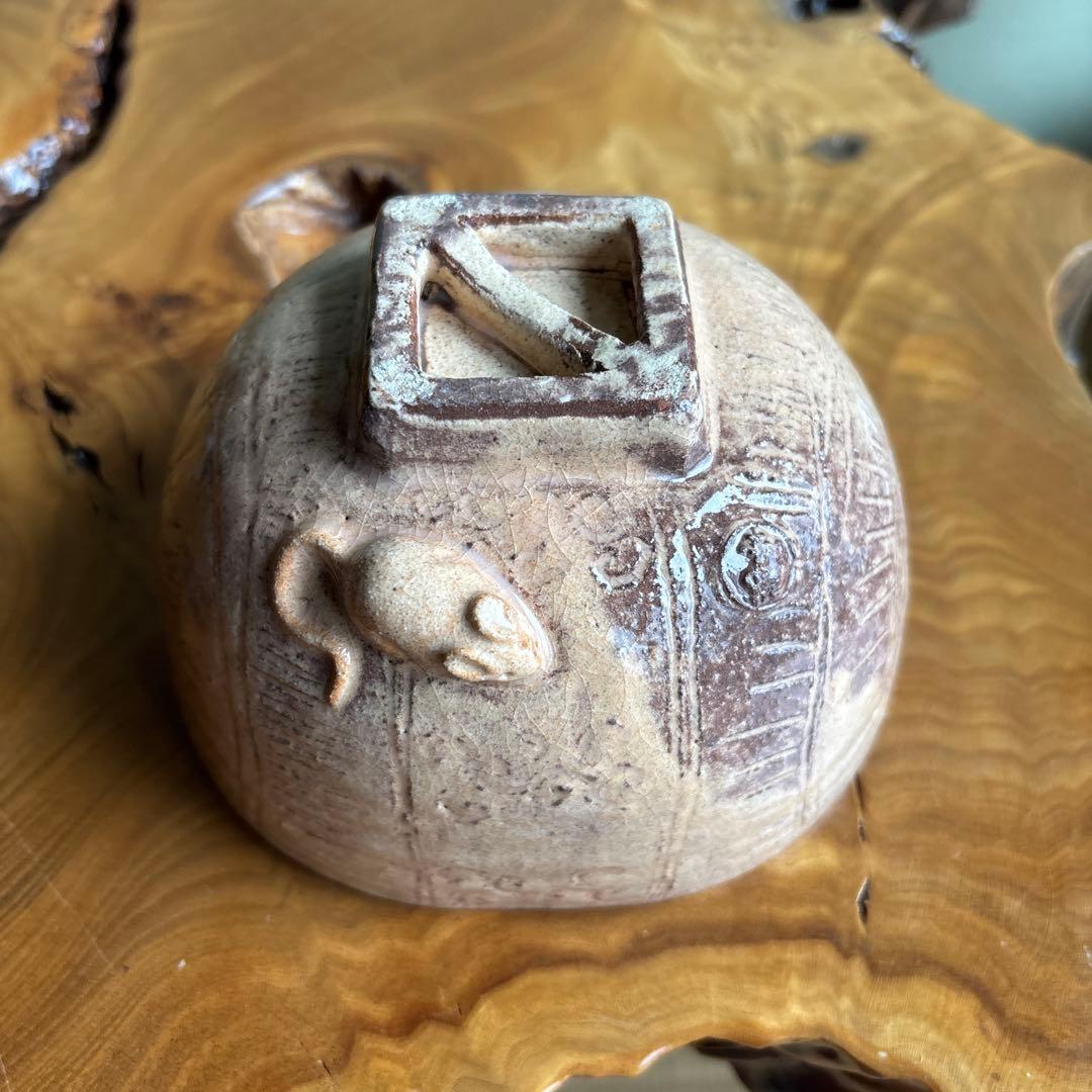 萩焼 俵茶碗 大野瑞峰作 ネズミ 抹茶碗 茶道具 共箱（38t）