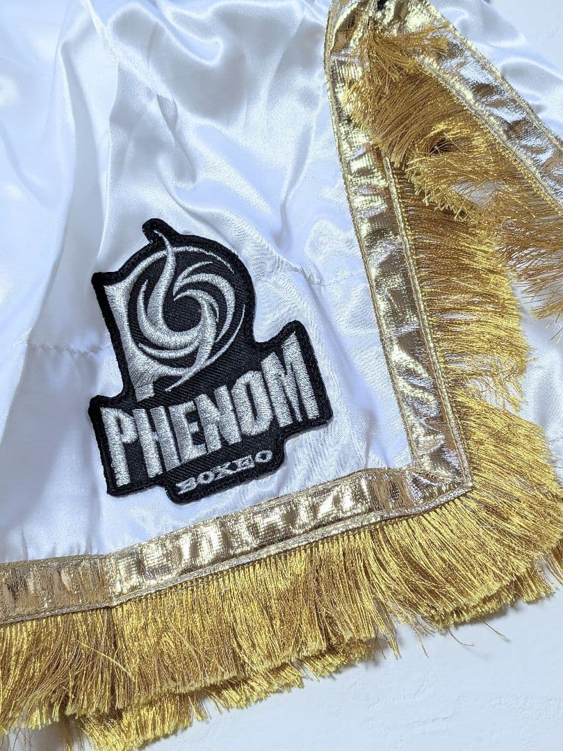 PHENOM未使用ロングショーツ Lサイズ白サテン ゴールドフリンジ