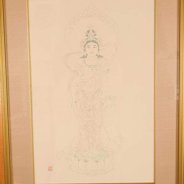 【岩崎甚一郎】　仏画　「菩薩」　仏教美術　【絵画・共シール・作家落款】