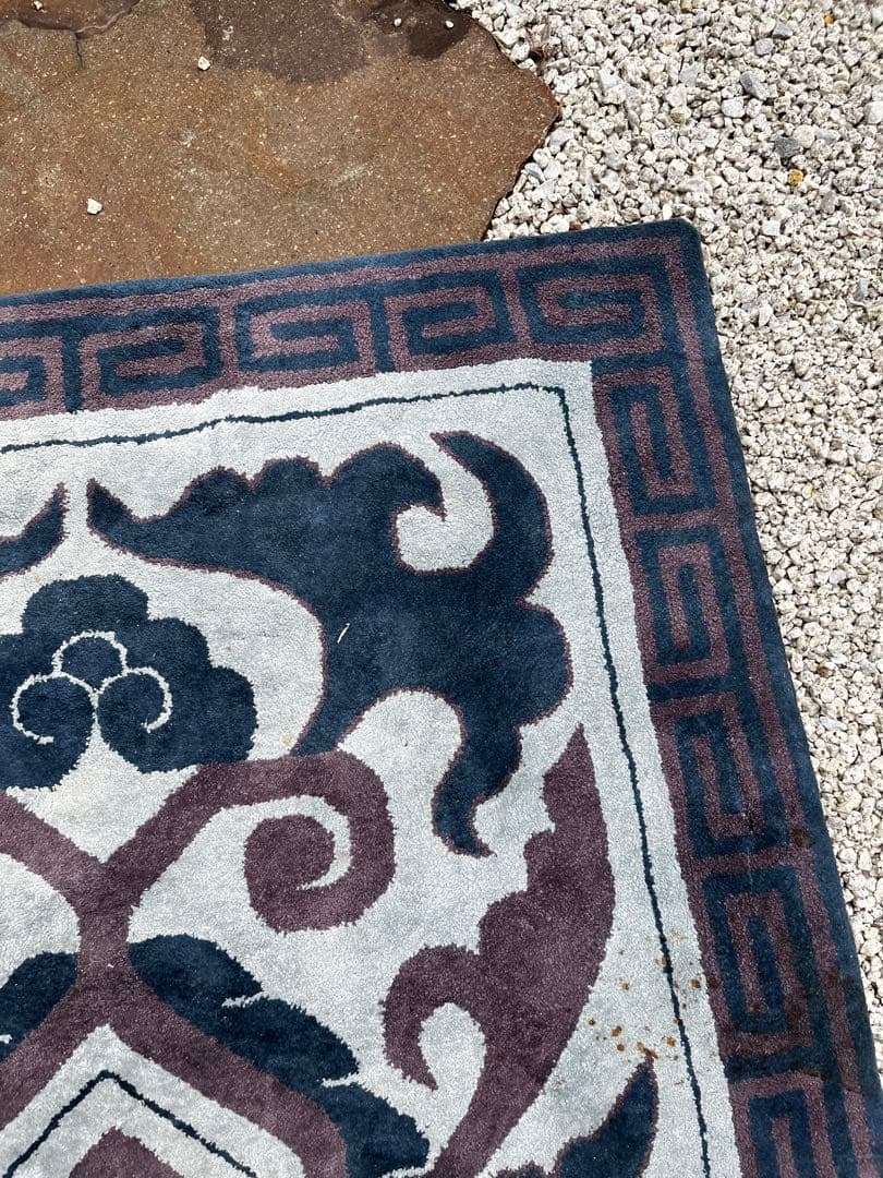 新鍋島緞通　吉島敷物　蟹牡丹紺三色　90×180 四角　玄関 キッチンマット