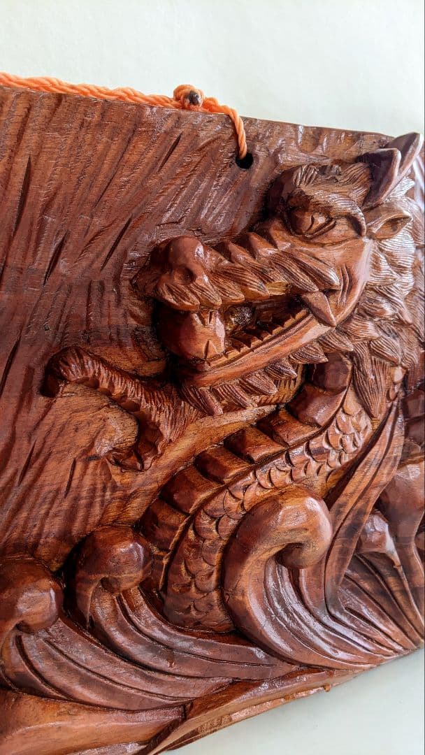 龍虎　木彫り　骨董品　壁掛け　開運　虎　龍　干支 アンティーク 置物 寅　工芸品