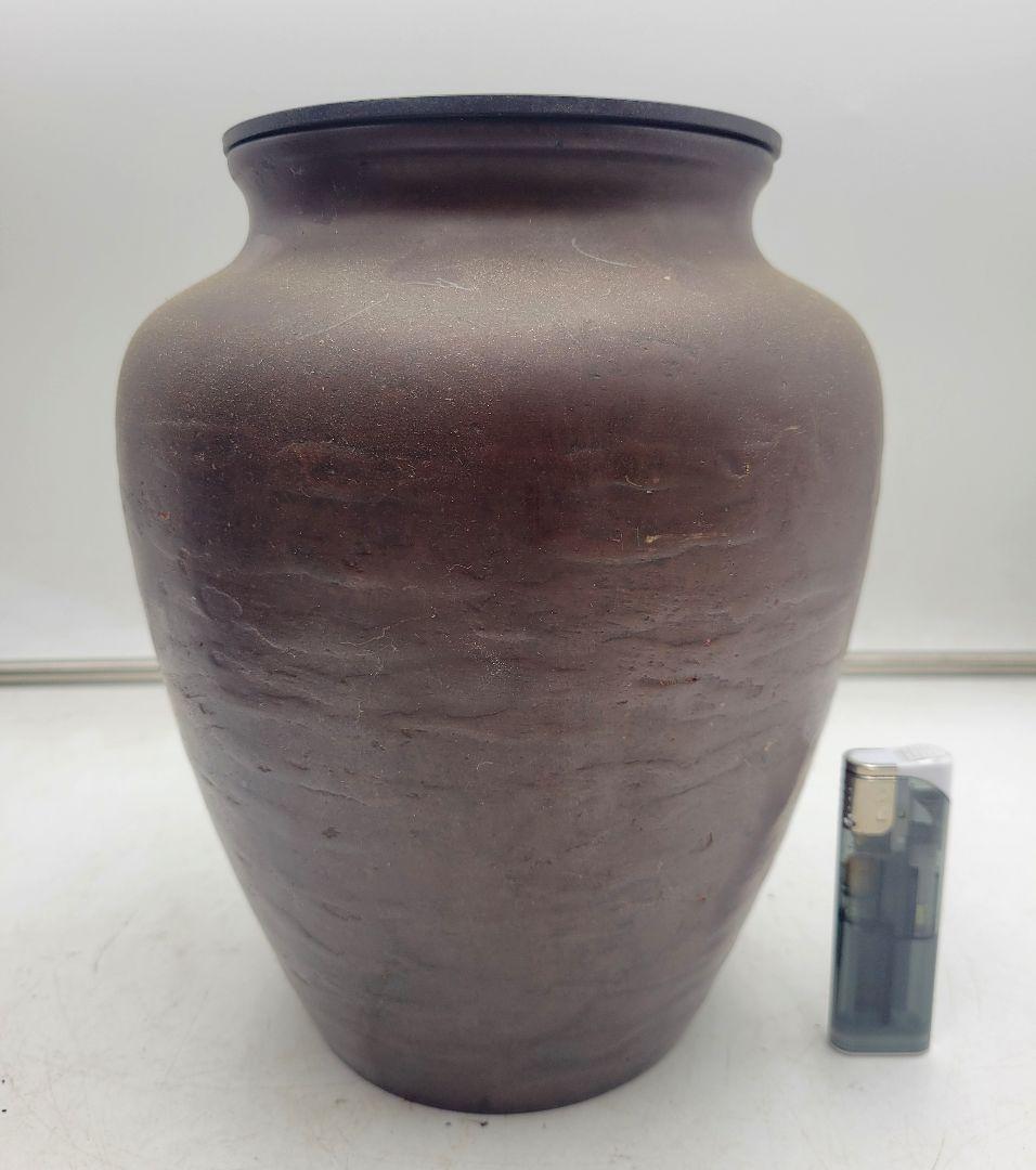 美山　銅器製　花瓶　波に千鳥の文様　茶道具　花入れ　骨董品　美術品