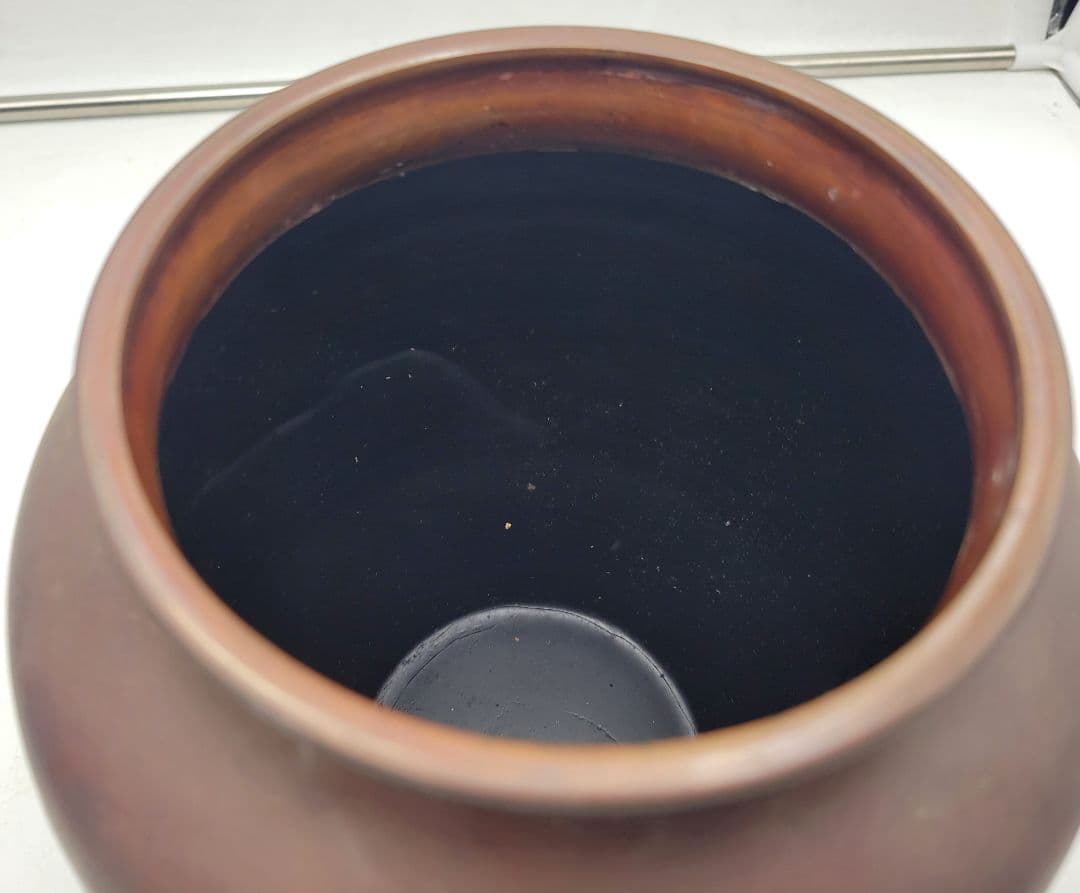 美山　銅器製　花瓶　波に千鳥の文様　茶道具　花入れ　骨董品　美術品