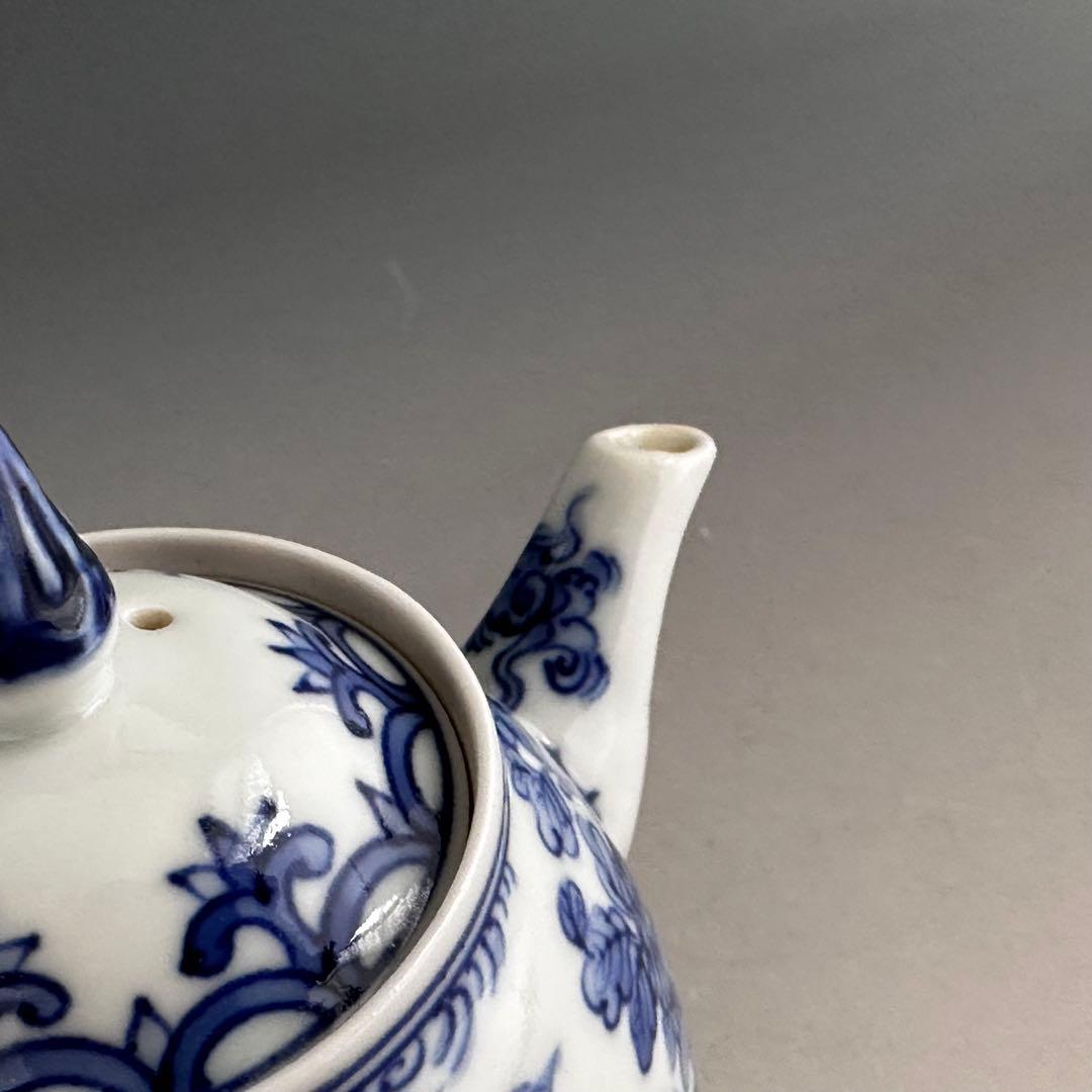 煎茶道具　染付　青華花弁瑞鳥紋　茶瓶　急須　三浦篤　二代三浦竹軒　共箱　茶器