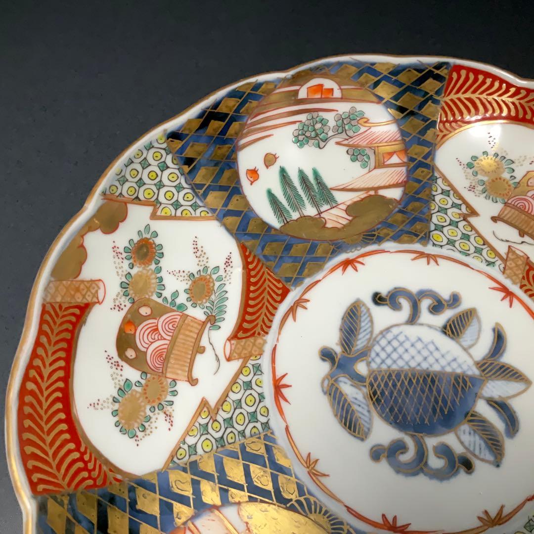 伊万里金襴手花に鳥籠図七寸皿∅21㎝　骨董　古伊万里　通り文　R1355w2B2