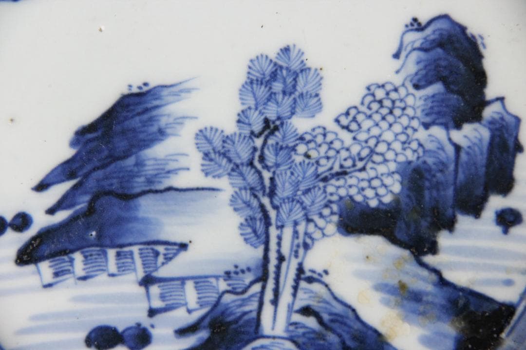 古伊万里 染付 山水図 五枚組 小皿 菓子皿 風景絵 江戸～明治期 Eo21-5