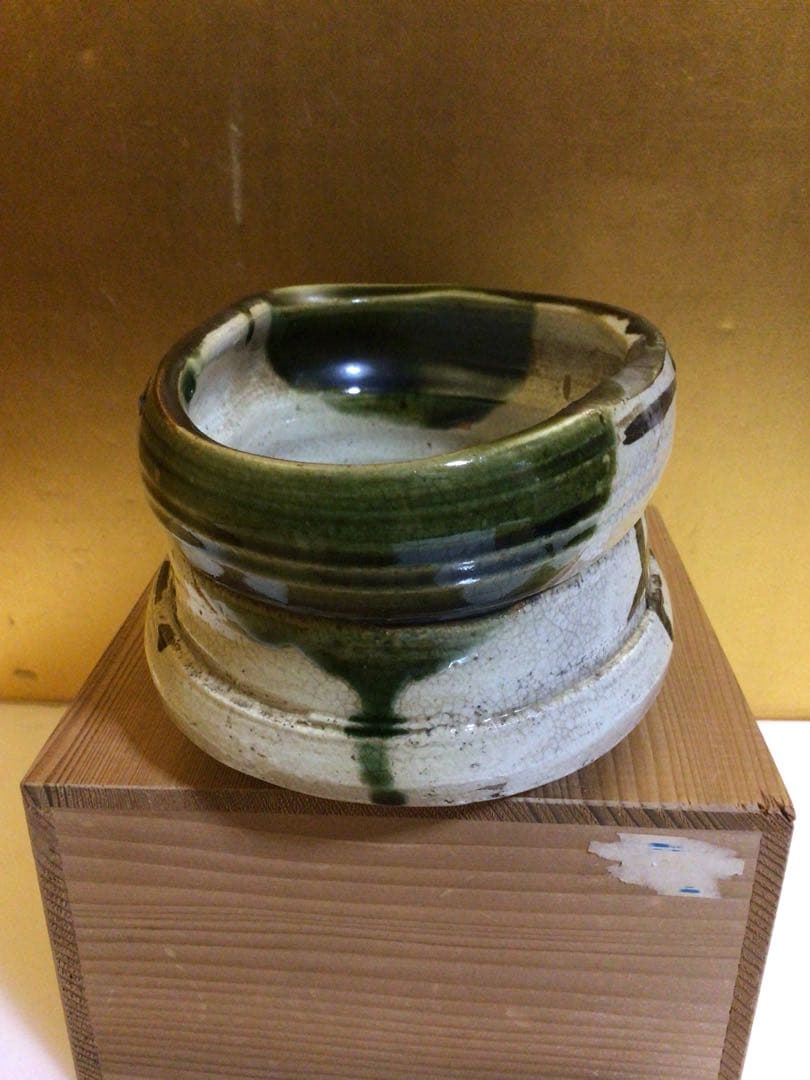 茶道具 茶碗 変わり形 織部 共箱付き