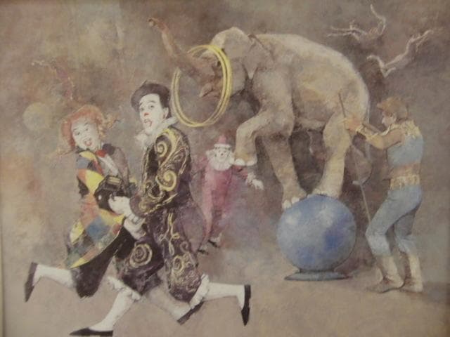 大歳克衛、【道化の出番Ⅱ】、希少な画集画、新品高級額 額装付