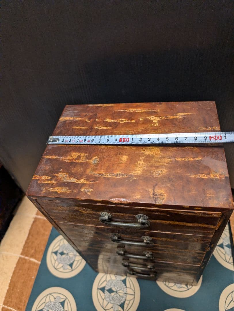 桜皮細工木製引き出し式タンス 4段