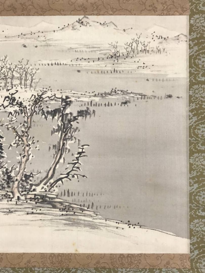 【真作】華村/雪景山水図/横物/掛軸/名家伝来/AD-240