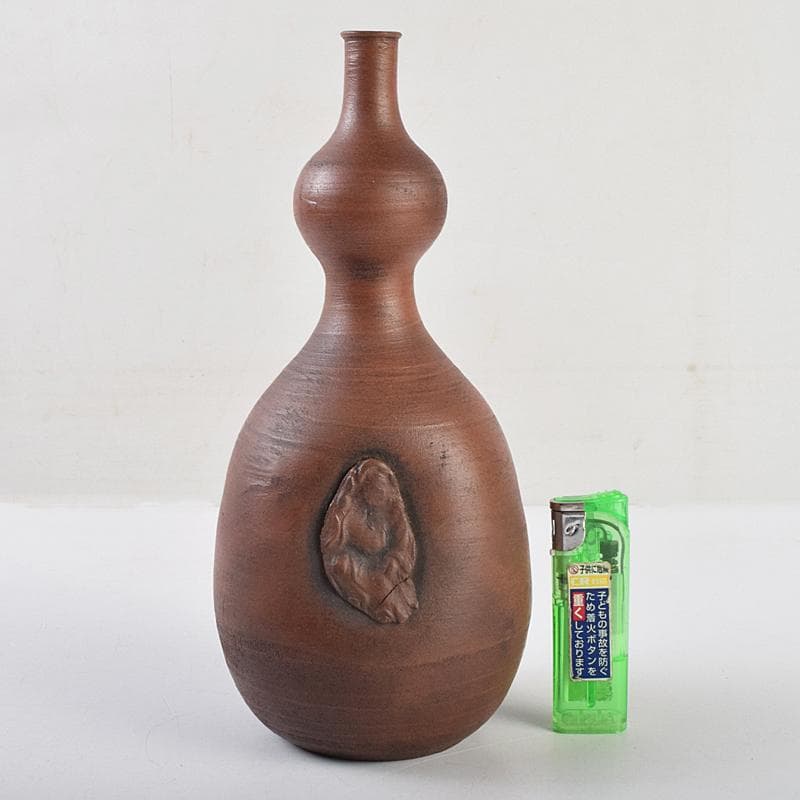 桂又三郎極め　江戸初期　古備前　人物刻　細口瓢徳利　V　R9490