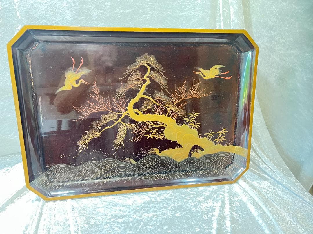 金蒔絵の大膳　花台　松竹梅と双鶴　高蒔絵　傷みあり　箱付