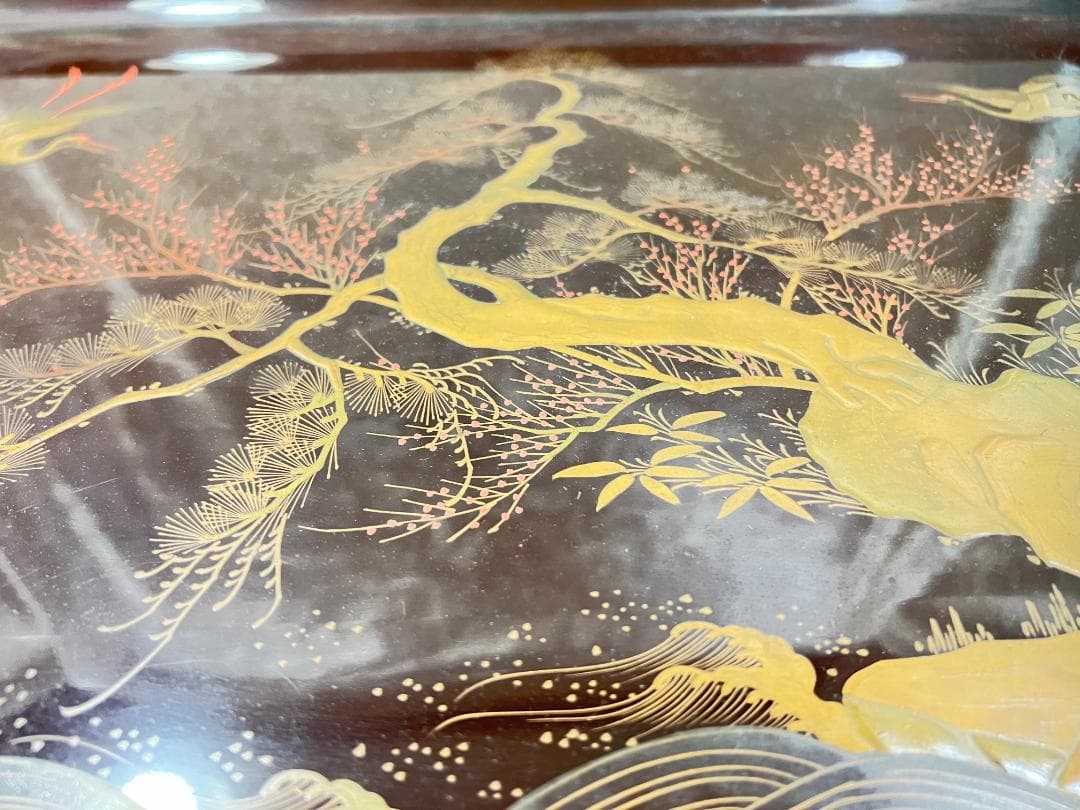 金蒔絵の大膳　花台　松竹梅と双鶴　高蒔絵　傷みあり　箱付