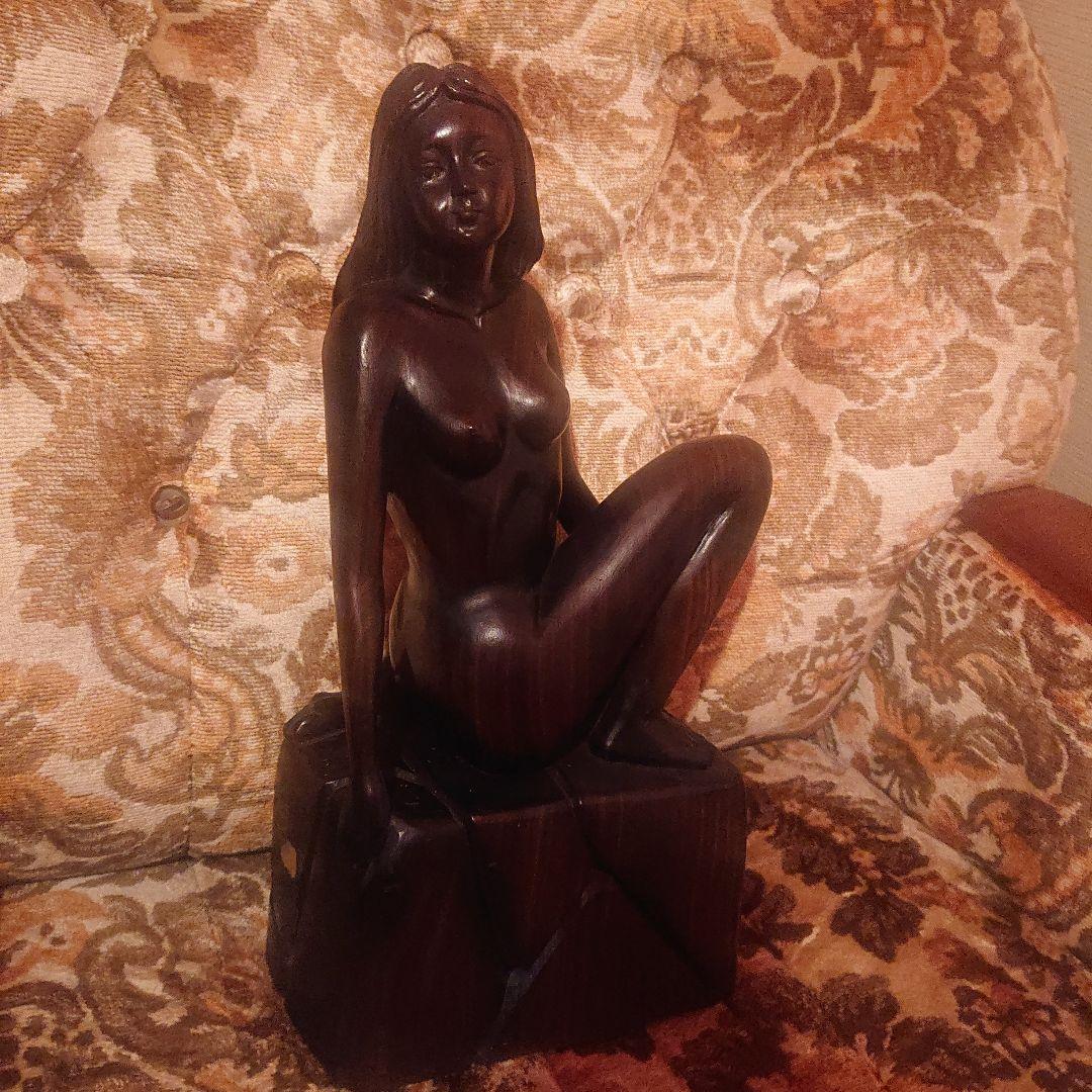 木製女性像 彫刻 ダークブラウンアンティーク