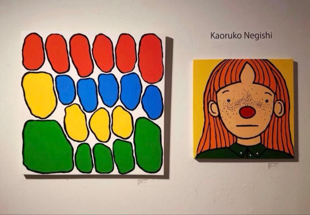 原画　アクリル画 サイン入り ●Kaoruko Negishi● 紐付き