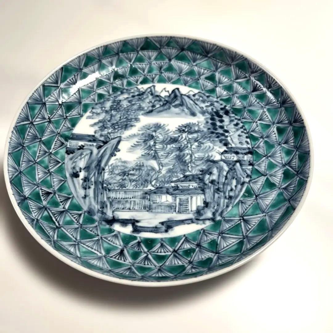 京焼 清水焼 六齋窯 村田幸之介 染付 平皿 山水画 新品未使用