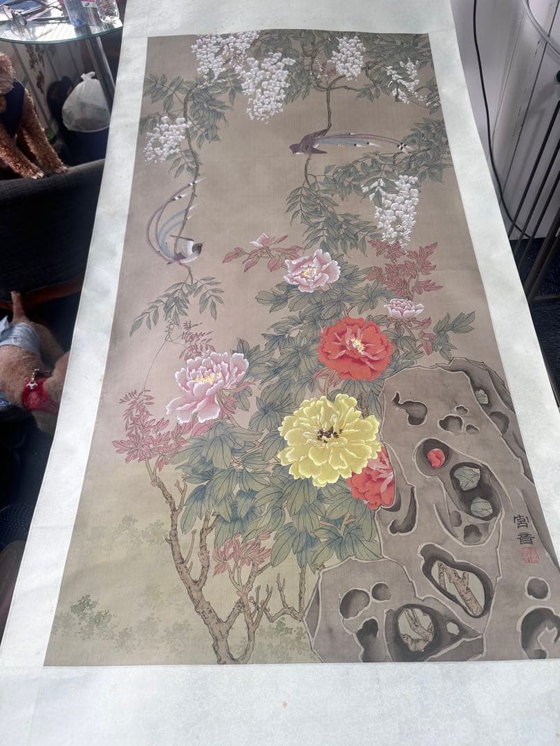 中堂精品 白い花の掛軸