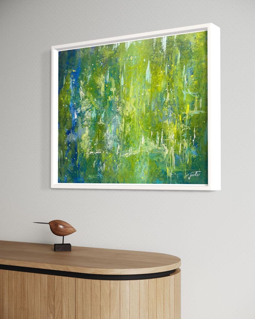 原画　73×60cm「美しき緑の星」現代アート　額縁付