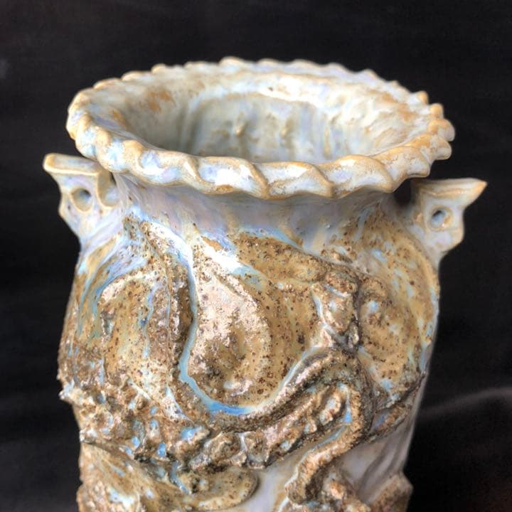 人間国宝級◆蔵から凄い龍が舞う壺が出てきた、壺、花瓶、花道具、茶道具